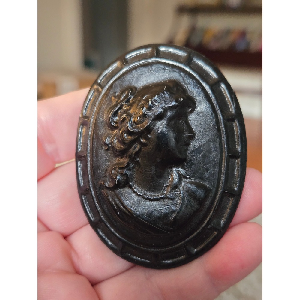 Antique Victorian Revival Mourning Cameo 1800s Original Pin Clasp